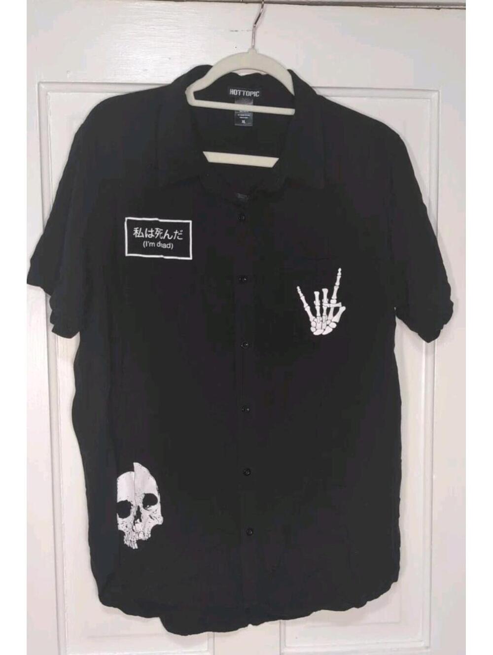 Hot Topic Black Button Up Shirt With Skulls I’m Dead Emo Men's XL(1361)